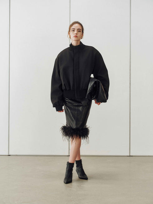 Veloria Feather‑Trim Sheepskin Skirt